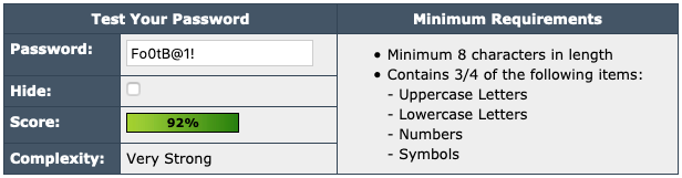 Resultat från passwordmeter.com